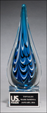 Blue and black teardrop shaped art glass award