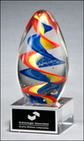 Colorful egg-shaped art glass award with clear base