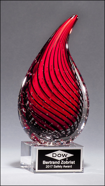 Droplet-Shaped Art Glass Award on Clear Glass Base