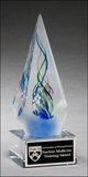 Arrow shaped art glass award with frosted glass accent