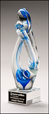 Contemporary Art Glass Sculpture with Blue Accent on Clear Glass Base