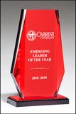 Clear Acrylic Award with Red Mirror Background on Red Mirror-Topped Base