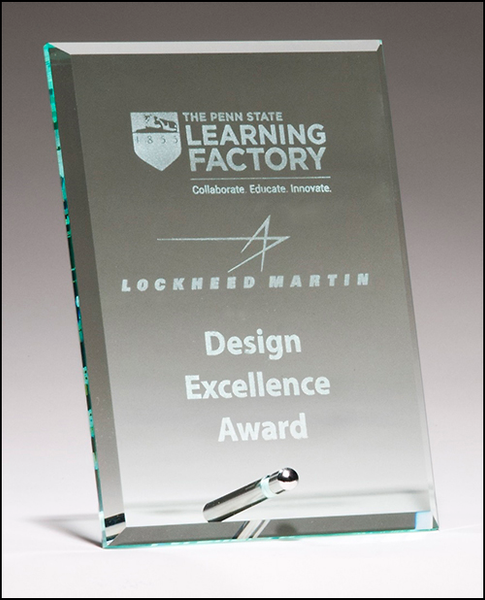 Clear glass award with silver plated easel post